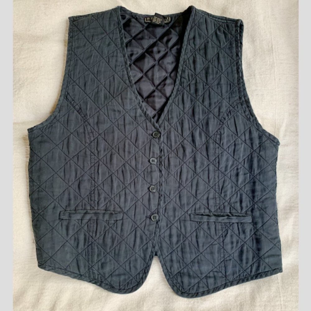 Vintage Black Silk Quilted Vest